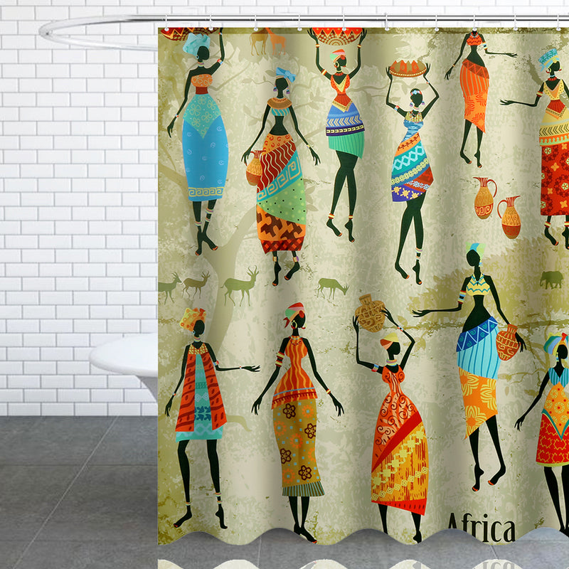 Waterproof Bathroom Curtain Custom Distinctive Cartoon African Woman Pattern Bathroom Shower Curtain