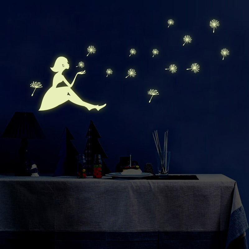 Dandelion Girl Stars Fluorescent Luminous Paste Stickers Night Light Living Room Decor Wall Sticker