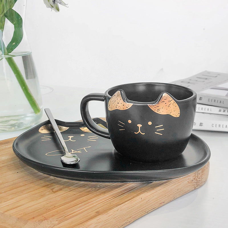 200ML Cat Gold Ceramic Coffee Cup Dish Restaurant With Dish Water Cup Office Cup Tea Cup