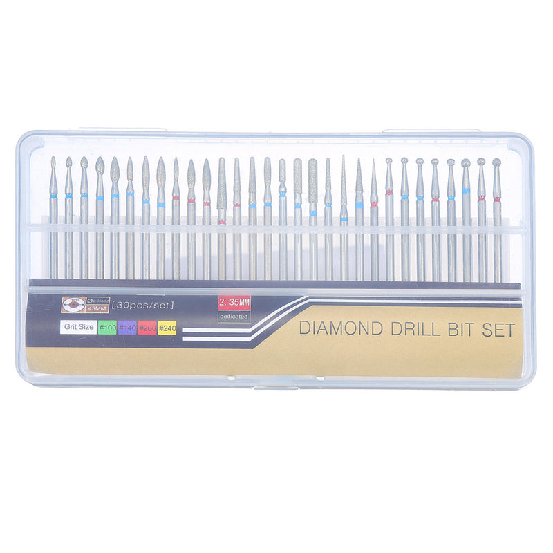 30pcs 3/32 Inch Diamond Nail Drill Bits Set for Art Nail Cuticle Manicure Pedicure Tools