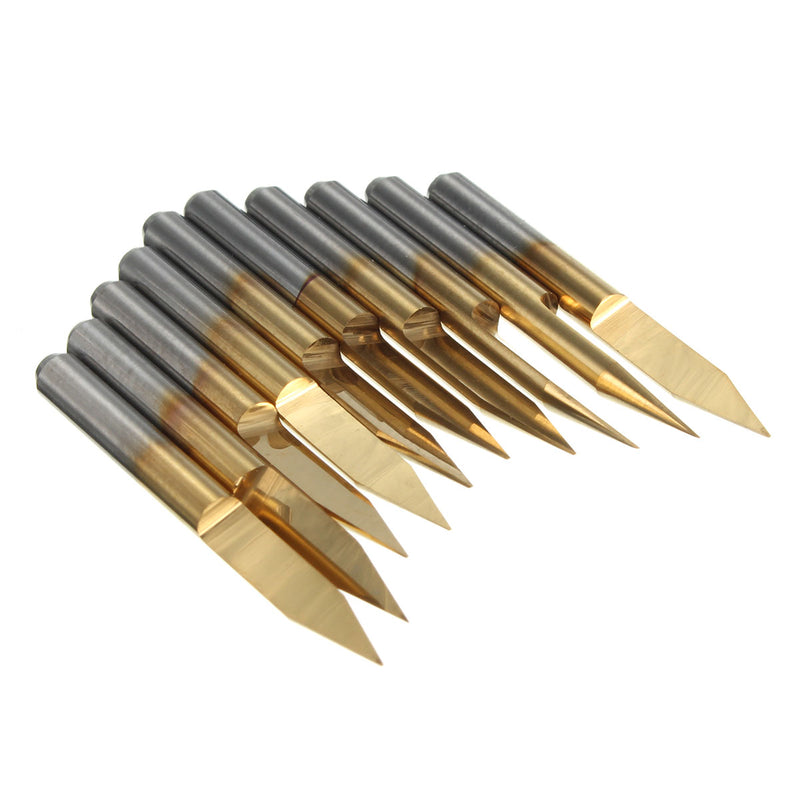 10pcs 3.175mm Shank 30 Degree 0.2mm PCB Engraving Bit Titanium Coated Carbide CNC Cutter Bits