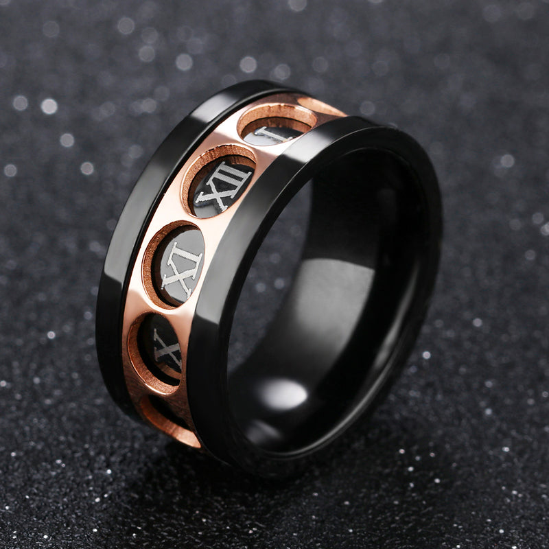 Trendy Stainless Steel Finger Ring Twelve Rome Digital Rotatable Ring for Men