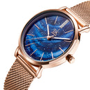 SHENGKE SK K0103 Aurora Starry Dial Crystal Women Elegant Mesh Steel Strap Quartz Watch