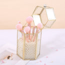 Geometric Glass Makeup Brush Jewelry Box Holder Makeup Organizer Desktop Cosmetic Storage Box Pearls Barrel