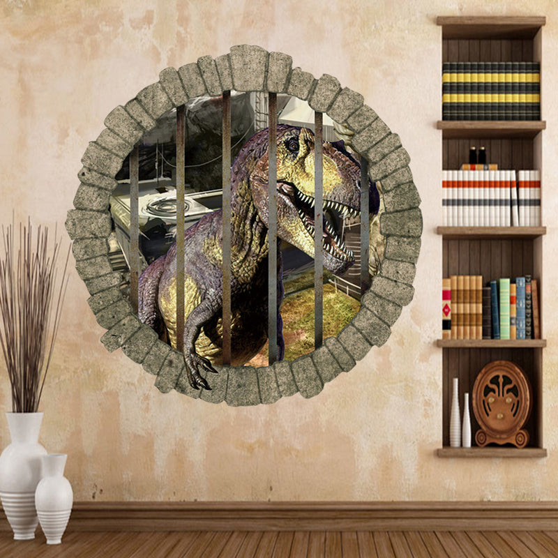 Miico Creative 3D Dinosaur in Cage PVC Removable Home Room Decorative Wall Door Decor Sticker