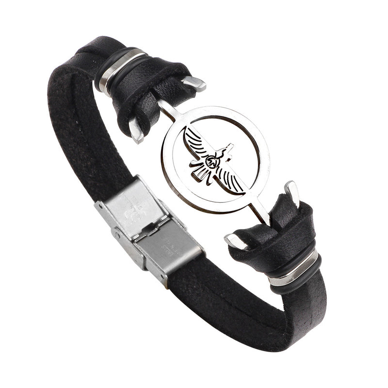 Fashion Stainless Steel Eagle Charm Genuine Leather Bracelet Men Jewelry