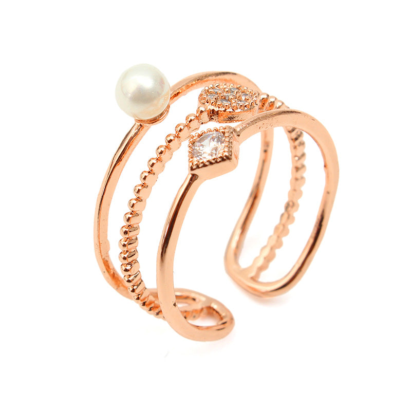 Multilayer Micro Zircon Artificial Pearl Inlaid Personality Ring