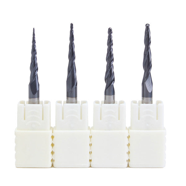 4pcs R0.25/R0.5/R0.75/R1.0mm 2 Flute Carbide Tapered End Mill Ball Nose Cutting Tool