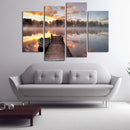 Miico Hand Painted Four Combination Decorative Paintings Foggy Lake Surface Wall Art For Home Decoration