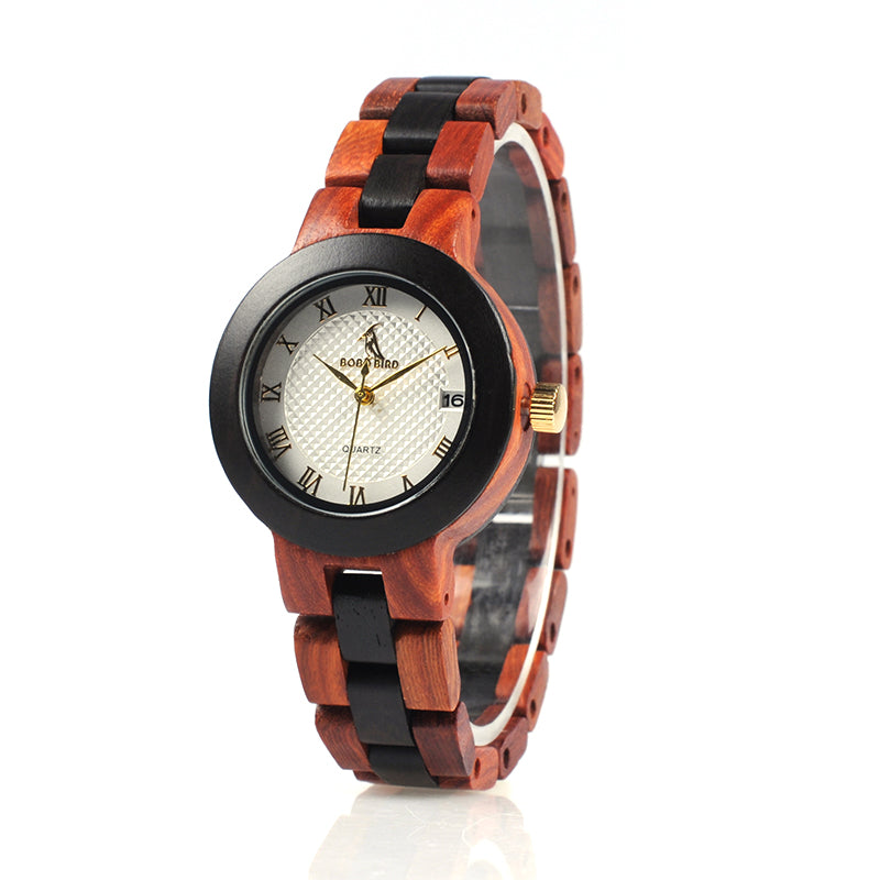 BOBO BIRD M19 Roman Number Date Display Women Wrist Watch Wooden Quartz Watch