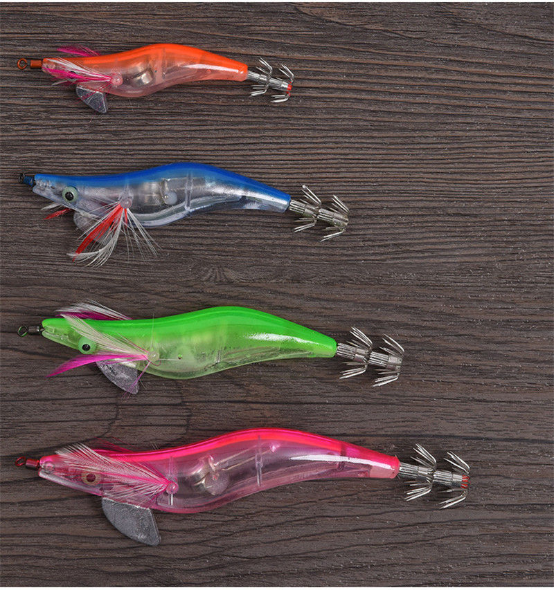 LEO 1pc 10/11/13cm LED Wooden Shrimp Fishing Lure Luminous Squid Jig Hard Bait Fishing Tackle