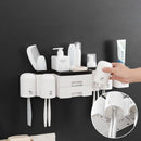 Kitchen Shelf Toothbrush Rack Hole-free Mouthwash Cup Bathroom Wall-mounted 2 Drawers Toothbrush Receptacle Rack + Toothpaste Extruder