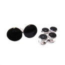 Men's Classic Round Tuxedo Shirt Studs Set and Cufflinks, with Black Center P3X6