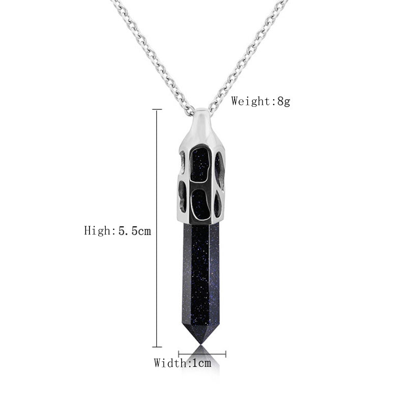 Men 316L Stainless Steel Hexagon Prism Retro Pendant Artificial Stone Necklace Jewelry