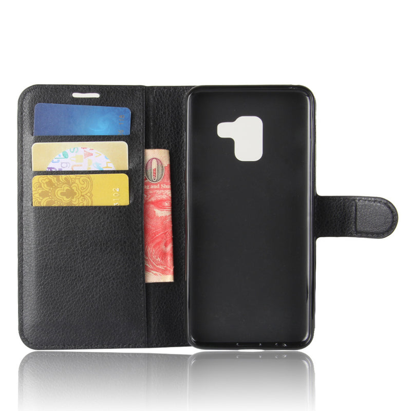 Litchi PU Leather Flip Card Slots Bracket Wallet Case for Samsung Galaxy A8 2018