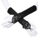 Women's Embroidery Fingerless Long Wedding Marriage Gloves Black