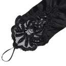 Women's Embroidery Fingerless Long Wedding Marriage Gloves Black