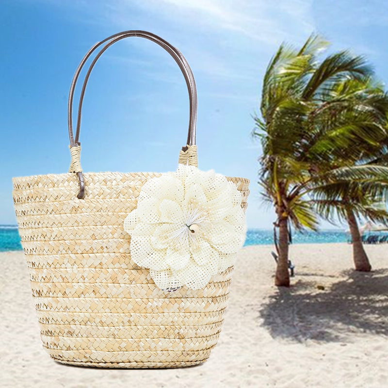 5L Women Straw Bag Woven Beach Handbag Shoulder Tote Outdoor Travel