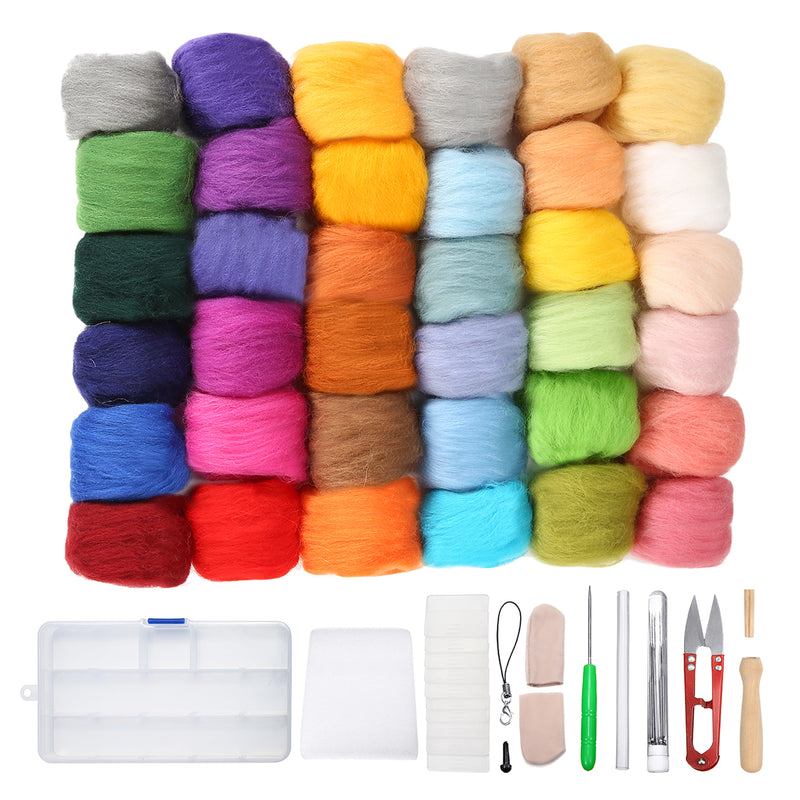 36 Colour Wool Felt Needles Tool Set Needle Felting Mat Starter DIY Kit With Box