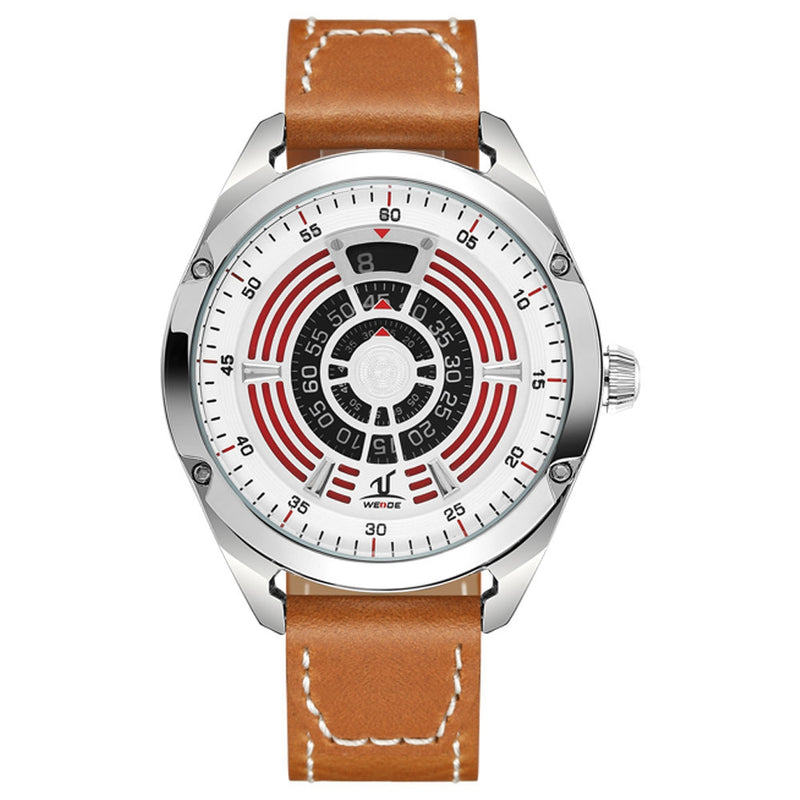 WEIDE UV1701 Unique Design Men Wrist Watch Leather Strap Casual Style Quartz Watch