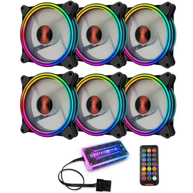 Coolmoon 40000Hrs 6PCS 120mm CPU Cooling Fan Multilayer Backlit RGB Cooling Fan with the Remote Control