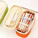 Kawaii Pencil Case Macaron Color Canvas Stretch Double Layer Large Capacity Pencil Box Cute Pencilcase Kids School Stationery