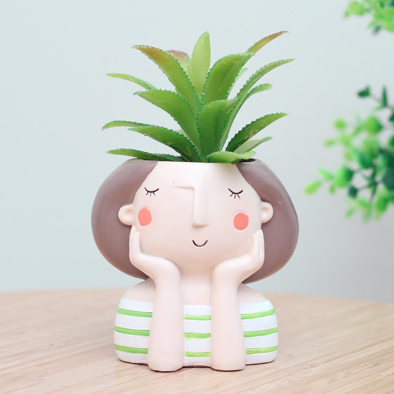 ROOGO Creative Models Artificial Flowers Resin Cartoon Succulents Flower Pot Micro Landscape Combination Home Decoration
