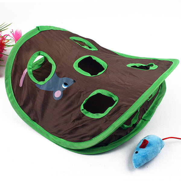 Cat Mice Toy Hide & Seek Game Collapsible Puzzle Exercise Toys 9 Holes Mouse Hunt with Bell-ball