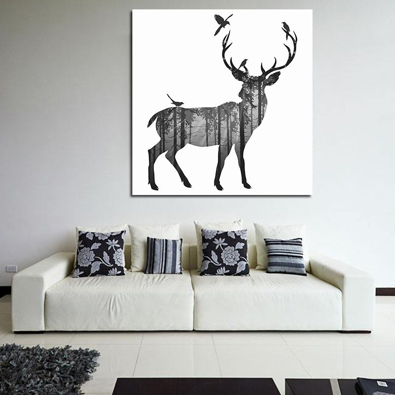 Miico Hand Painted Oil PaintingsSimple Style-CSide Face DeerWall Art For Home Decoration Paintings