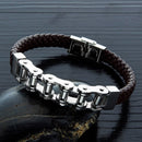 Leather Rope Woven Leather Stainless Steel Locomotive Chain Bracelet