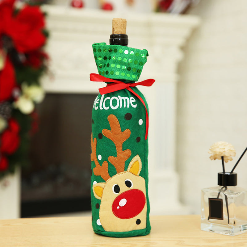Sequined Bottle Cover Bag Santa Claus Elk Snowman Christmas Table Decorations