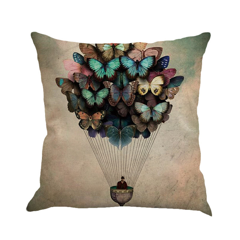 Romantic Beautiful Pillow Cover Butterflies Cotton Linen Cushion Cover Pillow Case