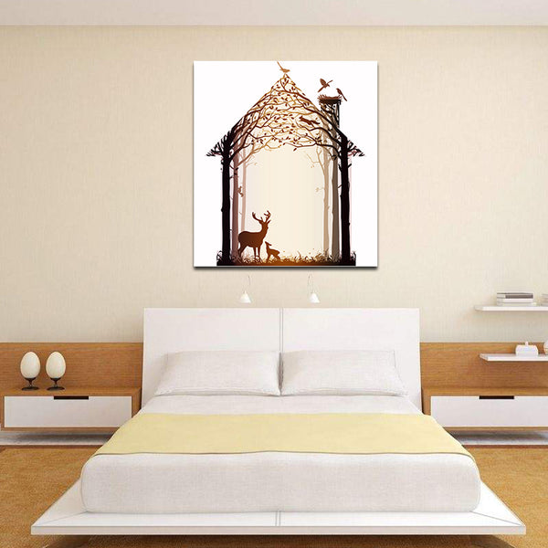 Miico Hand Painted Oil Paintings Simple Style-B Deer Family Wall Art For Home Decoration Painting
