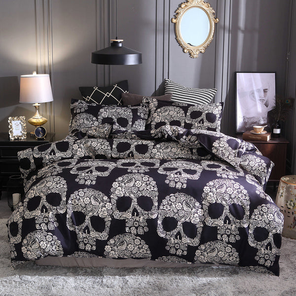 3 PCS Bedding Sets Skull Printing Quilt Cover Pillowcase For Queen Size