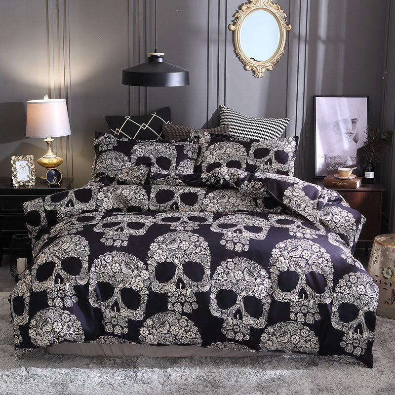 3 PCS Bedding Sets Skull Printing Quilt Cover Pillowcase For Queen Size