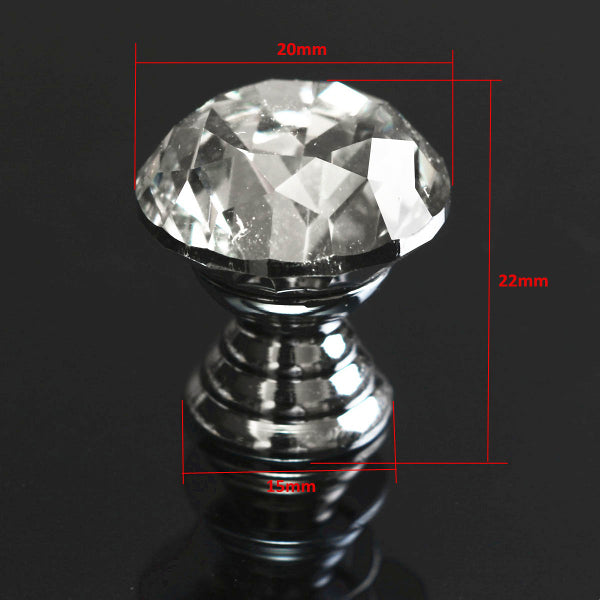 10Pcs 20mm Round Crystal Glass Cabinet Knobs Drawer Furniture Pull Handle