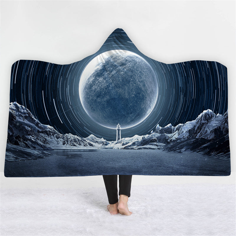 150x200CM 3D Colorful Printed Hooded Blankets Warm Wearable Plush Mats Thick Nap
