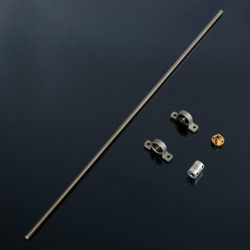 T8 600mm Stainless Steel Lead Screw Set with Mounted Ball Bearing and Shaft Coupling