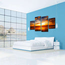 Miico Hand Painted Four Combination Decorative Paintings Sea Sunset Wall Art For Home Decoration