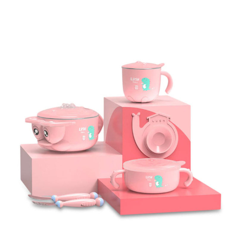 RUSHAN L-SCJ001 Happyduck 5PCS Baby Insulation Tableware Set Kids Bowl Spoon Fork Salad Bowl Milk Cup