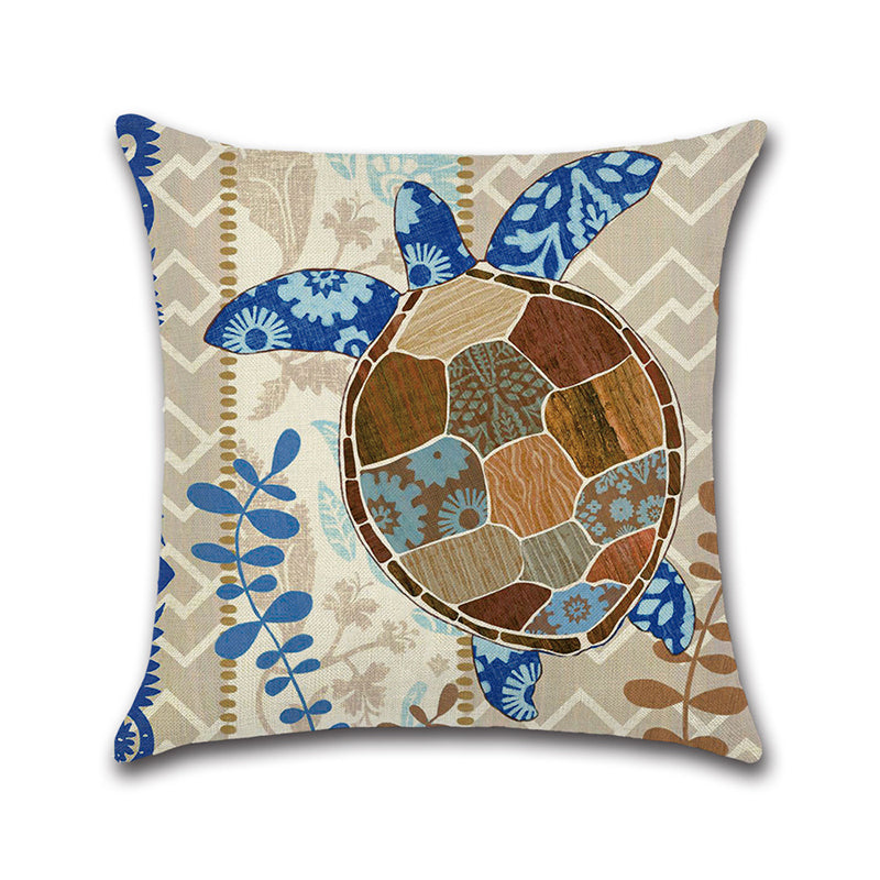 Sea Creature Turtle Fish Sea Horse Square Cotton Linen Cushion Cover Home Decor 4 Styles Pillow Case
