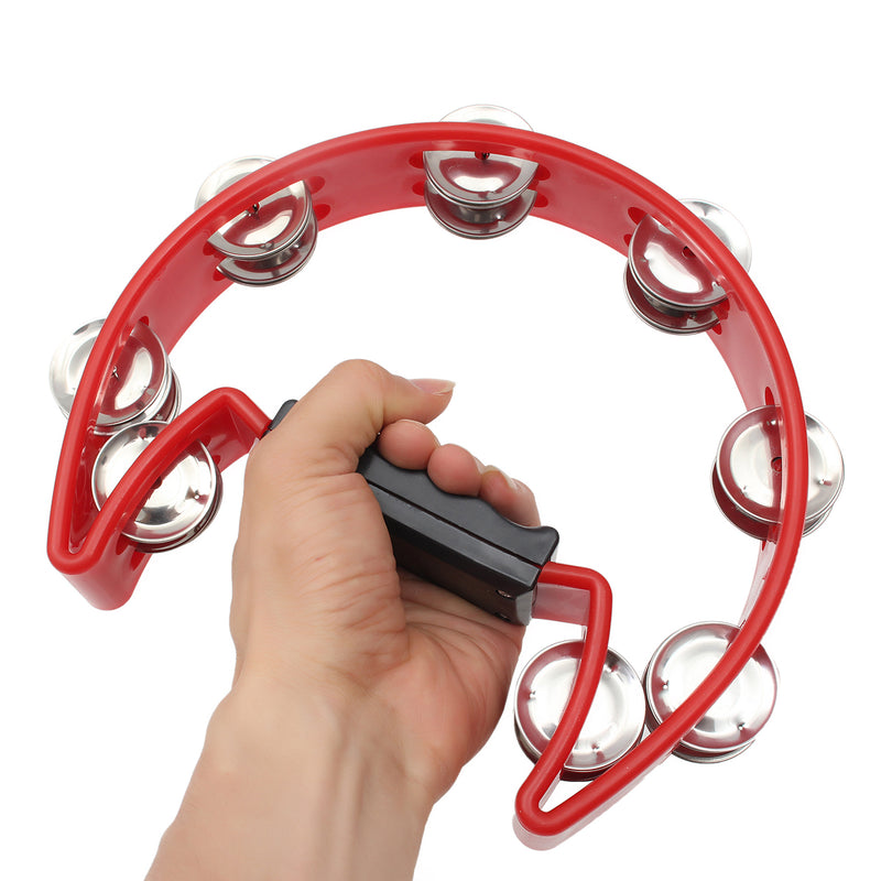 Musical Tambourine Hand Held with Double Row Metal Jingle Handle Percussion Instruments Orff Musical Instruments for Children