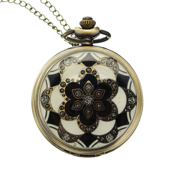 DEFFRUN Luxury European Style Flower Pattern Chain Retro Pocket Watch