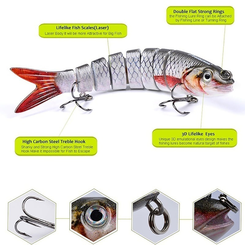 ZANLURE 6PC Fishing Lure 8 Segments Hard Bait 13cm/19g Artificial Lifelike Swimbait with Hook Pike