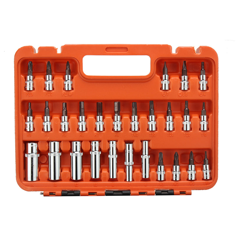 53Pcs 1/4" Drive Socket Ratchet Wrench Combo Bit Set Car Motorcycle Repair Hand Tool Kit