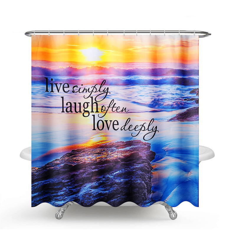 Sandy Beach Waterproof Bathroom Shower Curtain Toilet Cover Mat Non-Slip Rug Set