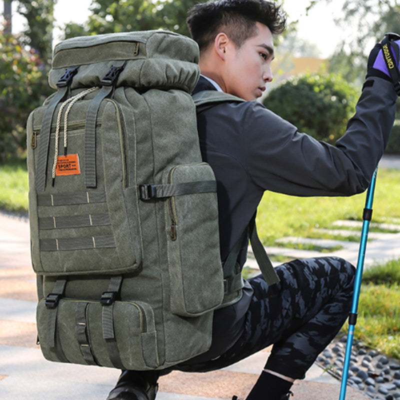 56-75L Canvas Military Rucksacks Outdoor Tactical Backpack Sports Hiking Climbing Camping Bag