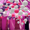 30PCS Per Set 6"-14" Purple White Rose Paper Lantern Chinese Round Lamp Cover Wedding Hanging Decor