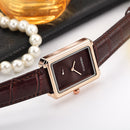 REBIRTH RE203 Square Dial Women Wrist Watch Elegant Design Leather Band Quartz Watches