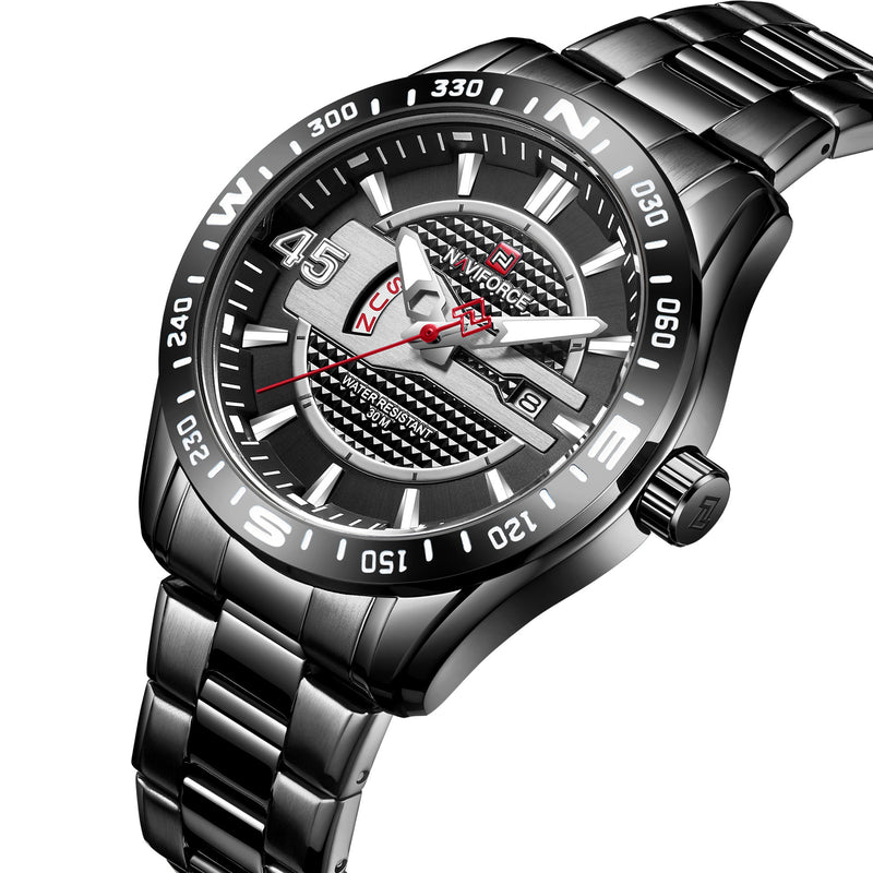 NAVIFORCE 9157 Waterproof Stainless Steel Band Quartz Watch Calendar Auto Date Men Watch